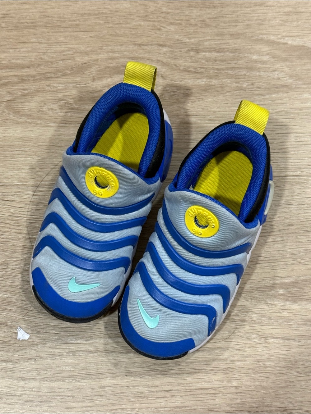 Nike Kids Slip-On Sneakers in Blue, Gray and Yellow